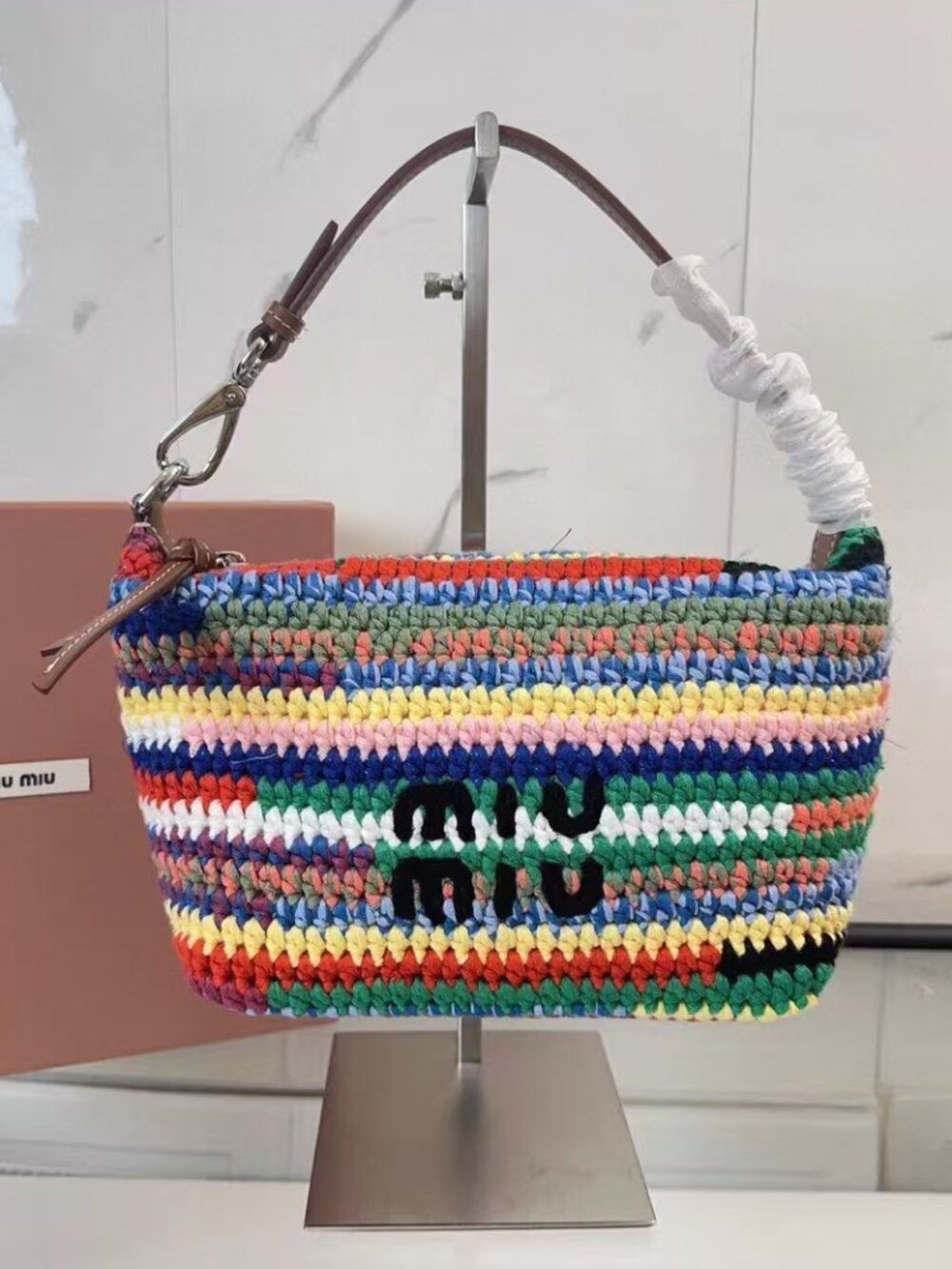 Miu Miu Multicolor Striped Woven Shoulder Bag